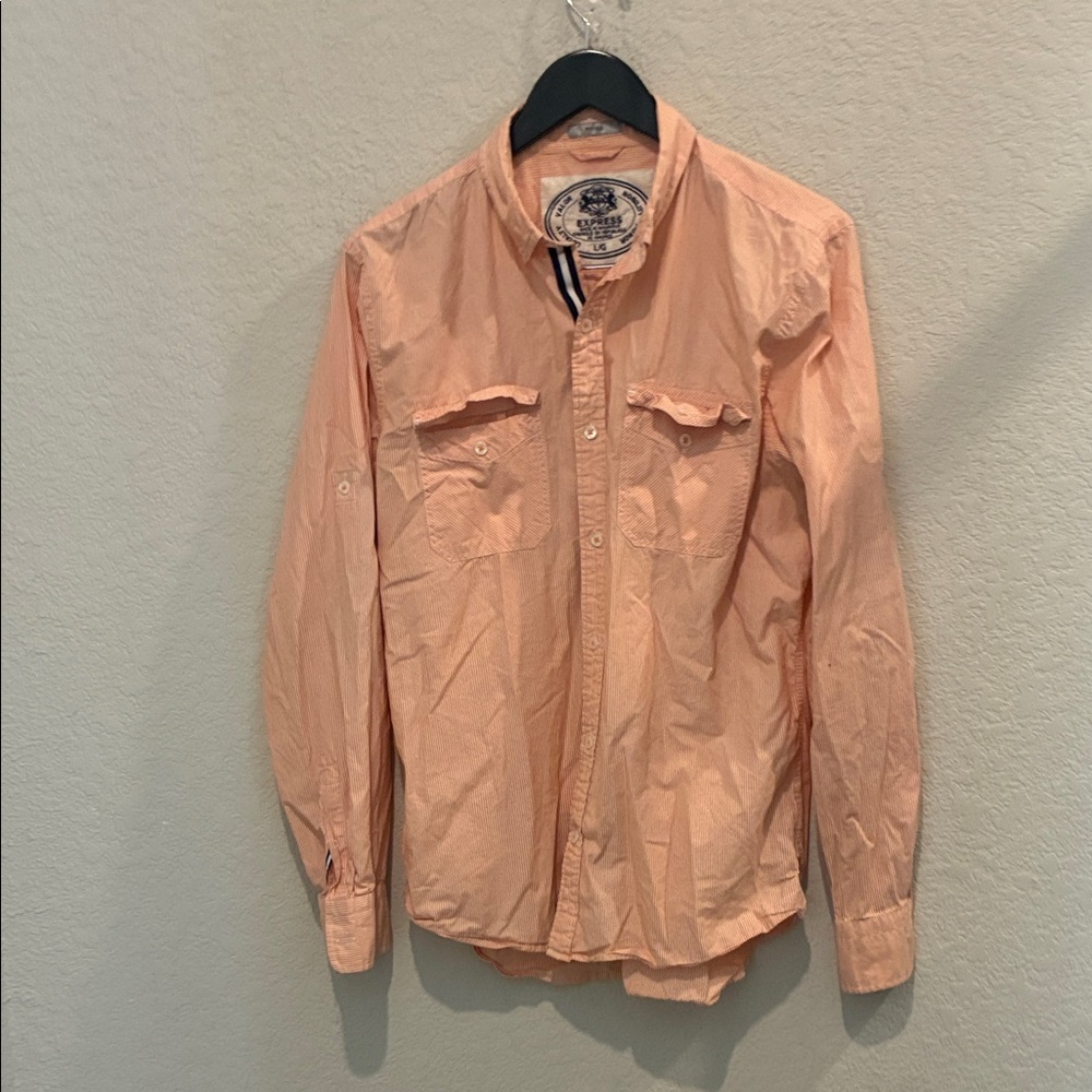 Express Men's Peach Button-Front Shirt Jacket